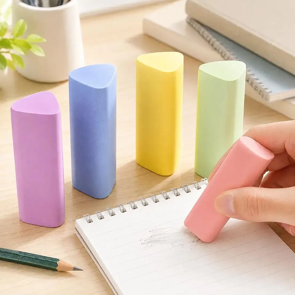 Triangular Erasers, 5-Pack, Precision Corners, 5 Colors, Clean Erasing
