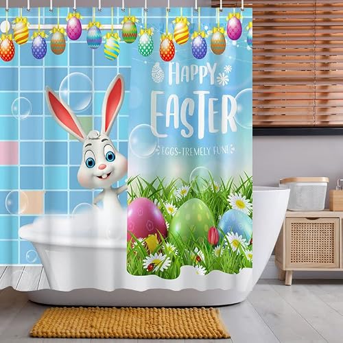 Lofaris Happy Easter Bunny Shower Curtains For Bathroom Colorful Eggs Funny Rabbit Spring Festival Holiday Bath Home Bathtubs Waterproof Fabric Curtain Set Decor With 12 Hooks 72X72 Inches #TOP3