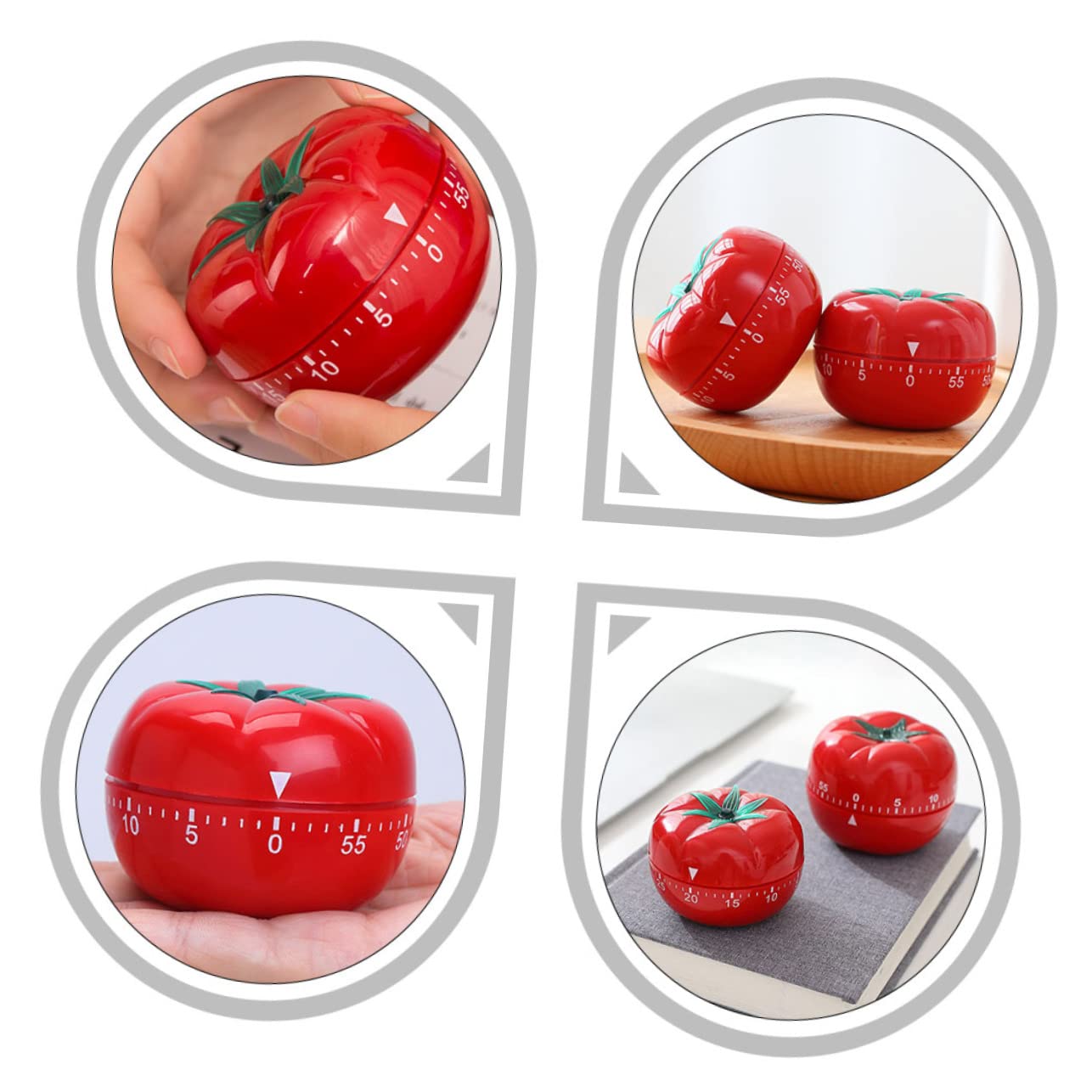 COLLBATH Temporizador Mecánico de Cocina sin Batería Forma de Tomate, 2 Piezas, Rotación Manual para Cocinar Cocina