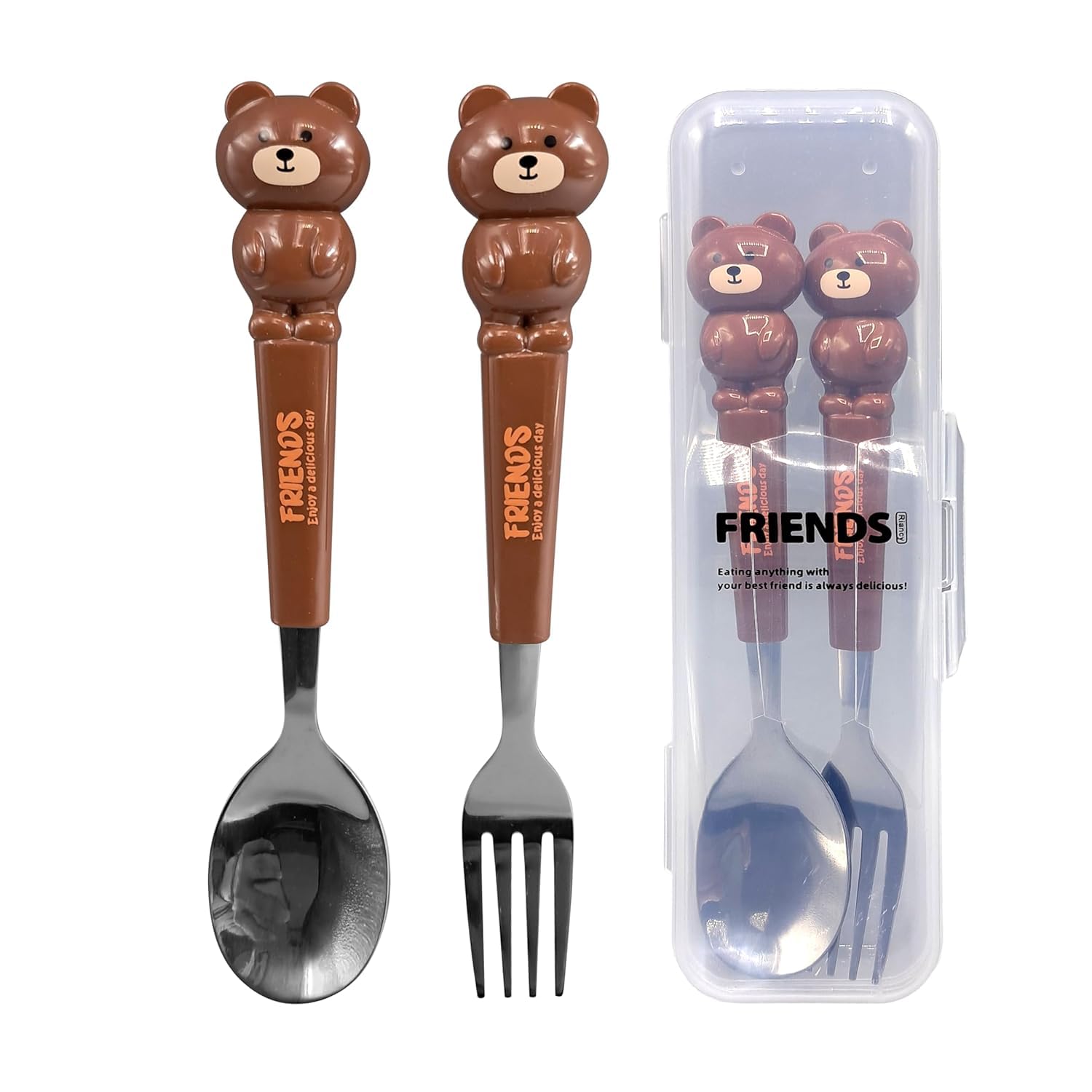 Asera Kids Spoon and Fork Set with Case, Stainless Steel Toddler Cutlery Set, Cute Cartoon Animal Handle Utensils for Kids Lunch Box, Portable Travel Spoon Fork Set for School, Picnic (Teddy)-image-49