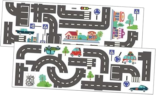 IWOWHERO 2 hojas de calcomanías para pista de automóvil, soporte de vinilo para construcción de pared, transporte, calcomanías de pared para