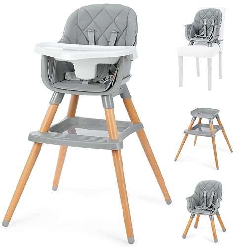 Ezebaby Sillas altas 6 en 1 para bebés y niños pequeños, silla alta convertible para bebé y silla de bebé, silla alta de madera con almacenamiento y