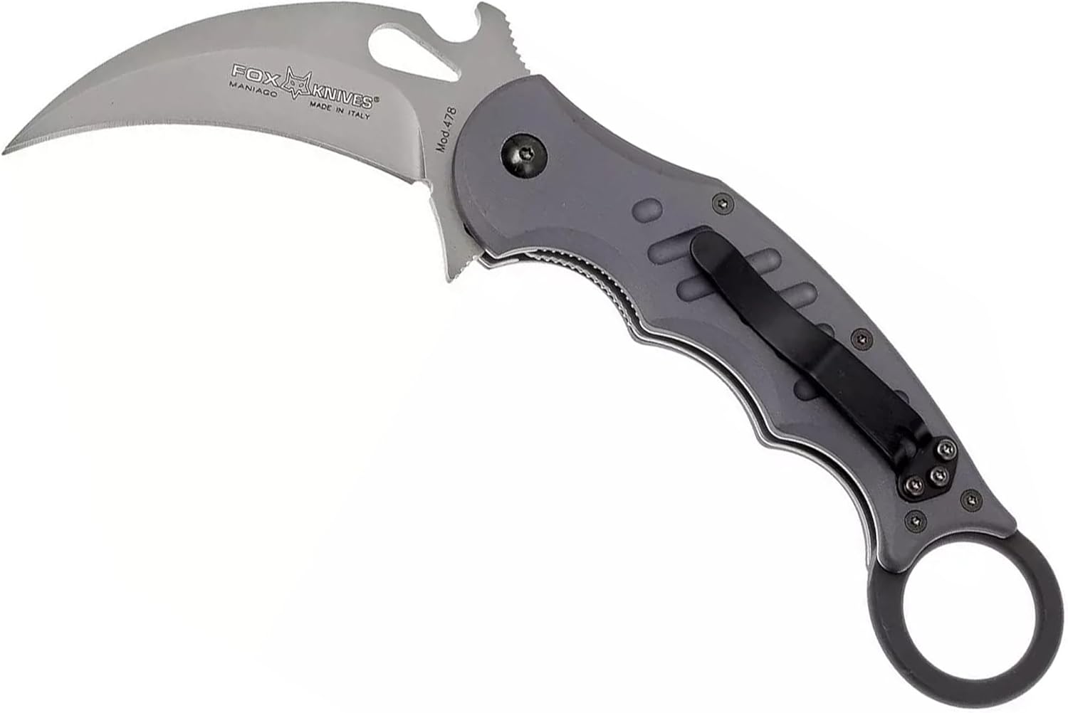 Fox Knives 478 Karambit Emerson Wave Folding Pocket Knife - N690Co Stainless Steel Blade, Bead Blasted Finish - Black Idroglider Reversible Pocket Clip - Liner Lock Folder