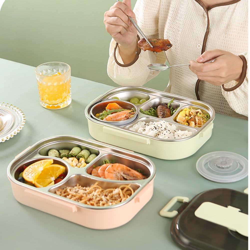 Lonchera Bento de acero inoxidable de 1500 ml con cuchara de palillos, compartimento portátil a prueba de fugas, recipientes de almacenamiento de alimentos con cuenco de sopa para el trabajo