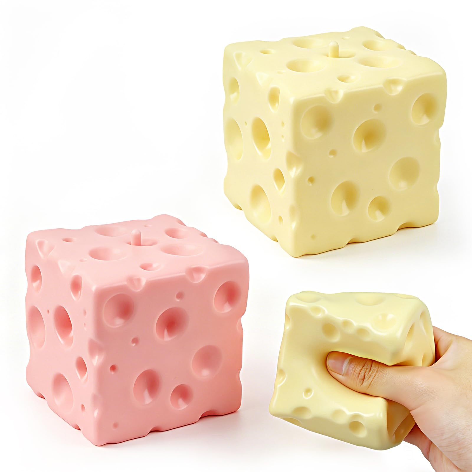 Photo 1 of 2 Pcs Cheese Squishy Toys, 2.36 Inches Shapeable Cheese Squeeze , Soft Novelty Toy, Soft Sensory Cheese Block, Sensory Stress Relief Fidget Toy for Adults & Kids