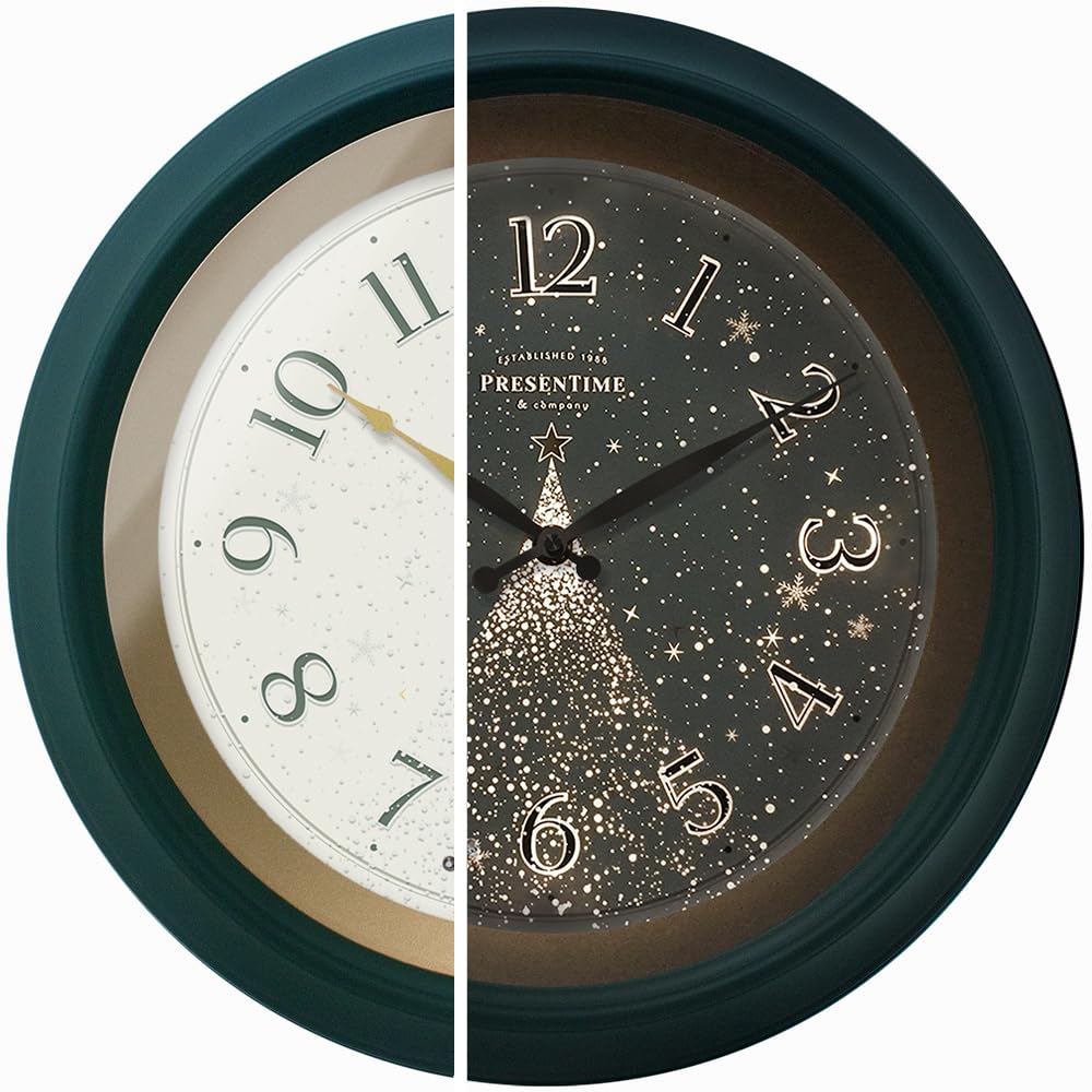 ( with crack ) Presentime & Co. 18\" Lighted Christmas Clock, Silent no Ticking, Christmas Tree Luminous Clock with Smart Sensor, Wall Decor for Living Room/Kitchen