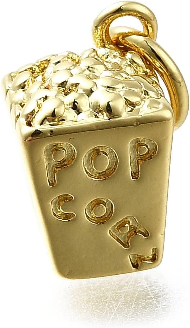 LiQunSweet 10 Pcs Brass Mini 3D Popcorn Charms Movie Theater Food Pop Corn Dangle Pendant Puffed Rice Charms for Bracelets Jewelry Making Bulk