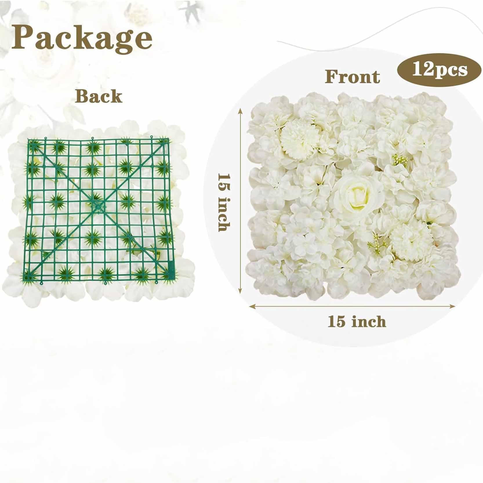 Pannelli di Sfondo Fiori Artificiali 3D Bianchi, Pannelli Decorativi con Fiori Artificiali 12 Pezzi, Rose di Seta per Pareti, Pannelli Floreali 15" X 15'' per Matrimoni Feste