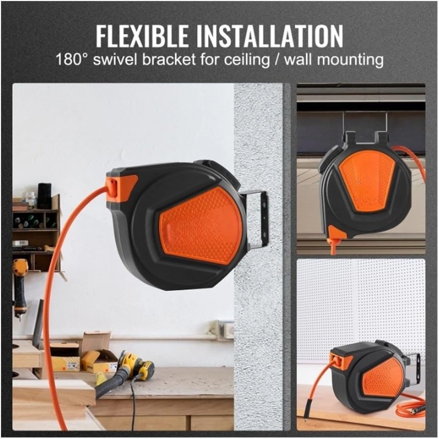 Retractable Air Hose Reel 3/8" x 50 FT - 300PSI Hybrid Air Compressor Hose with 5FT Lead - Wall/Ceiling Mount - Heavy Duty for Garage, Workshop, Industrial Use