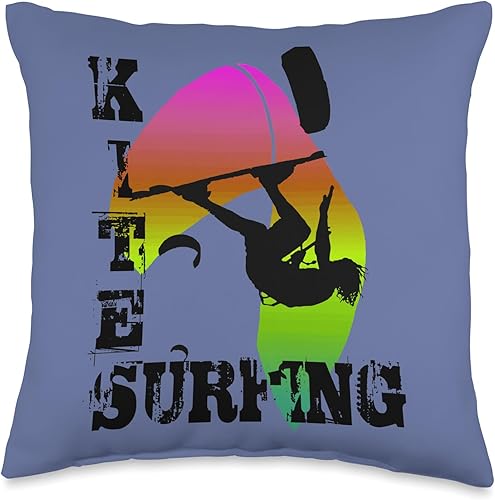Miniatura 1 de Surfing with Freestyle Kitesurfer and Kite 7 Throw Pillow, 16x16, Multicolor