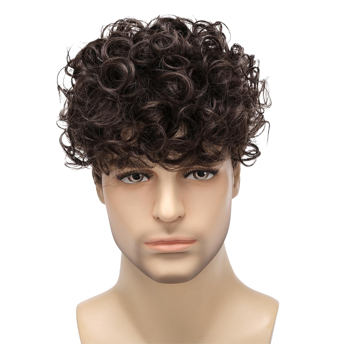 Mens Curly Wigs Dack Brown Short Wig,Synthetic Heat Resistant Costume Wig Mens Daily Cosplay Party Halloween - Image 2