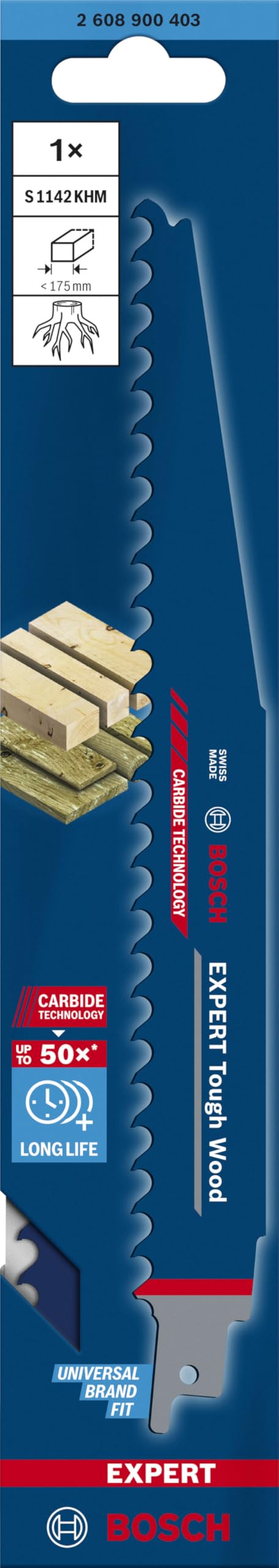Bosch Professional 1x Hoja de sierra sable Expert `Tough Wood` S 1142 KHM (para Madera tratada a presión, Madera de construcción, Longitud 225 mm, accesorios Sierra sable)