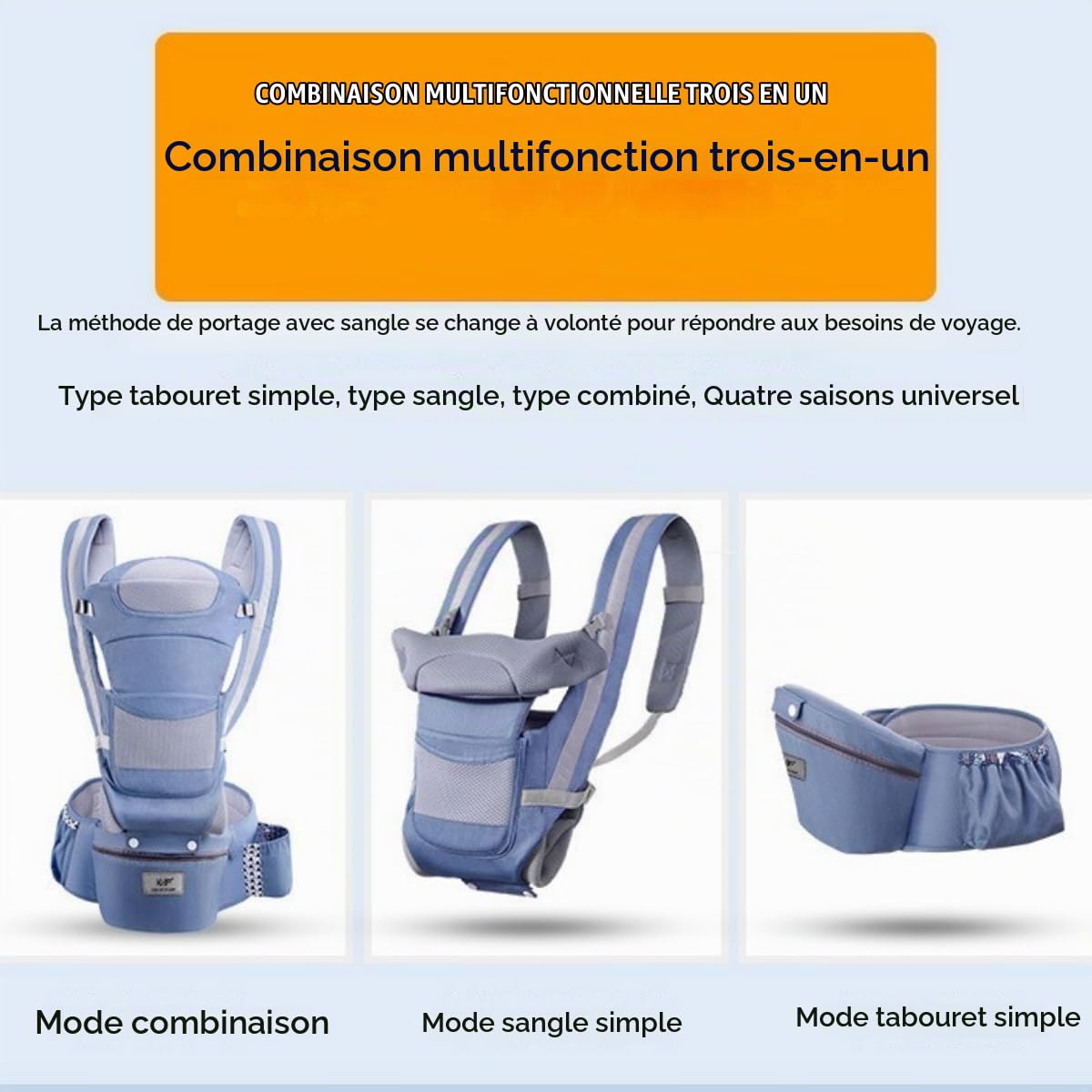 EMEBAY Porte Bébé avec Siège à Hanche 15 façons de porter, Porte-Bébé | Porte-Bébé Naissance Ajustable, Porte bébé ergonomique Multifonction pour Bébé de 0 à 48 Mois Toutes Saisons