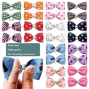   PET-SHOW-20Pairs-2-3-4-Big-Dog-Hair-Bows-with-Rubber-Band-for-Small-Medium-Large-Dogs-Rhinestone-Floral-Bowknot-Topknot-Cats-Rabbits-Girl-Boy-Pink-Blue-Grooming-Hair-Accessories