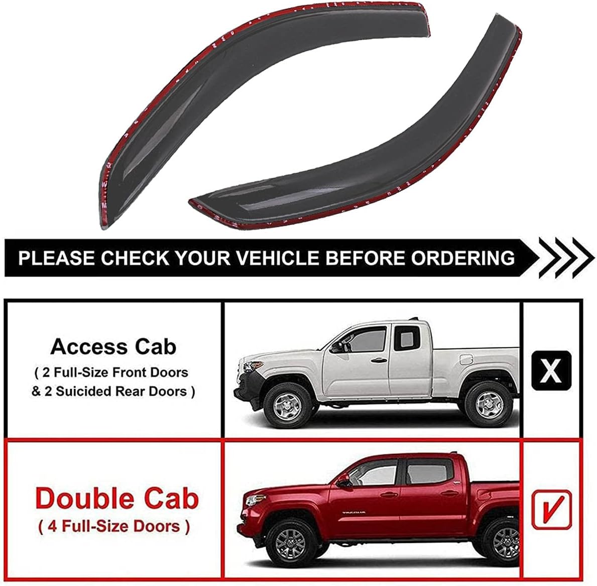 4pcs Window Visors Compatible with 2016-2021 Tacoma Double Cab, in-Channel Side Window Deflectors, Rain Guards, Vent Deflector, Dark Smoke Tinted