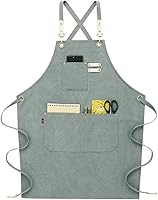 Vista 11 de NEWGEM Delantal de mezclilla de algodón con bolsillos para mujer, cocina, cocina, jardinería, pintura