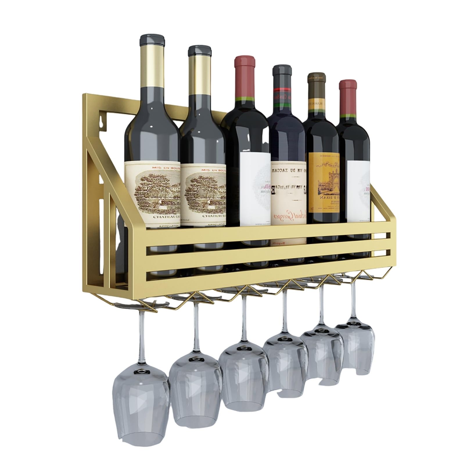 Meuble à vin suspendu moderne design doré en métal pour bouteilles de luxe