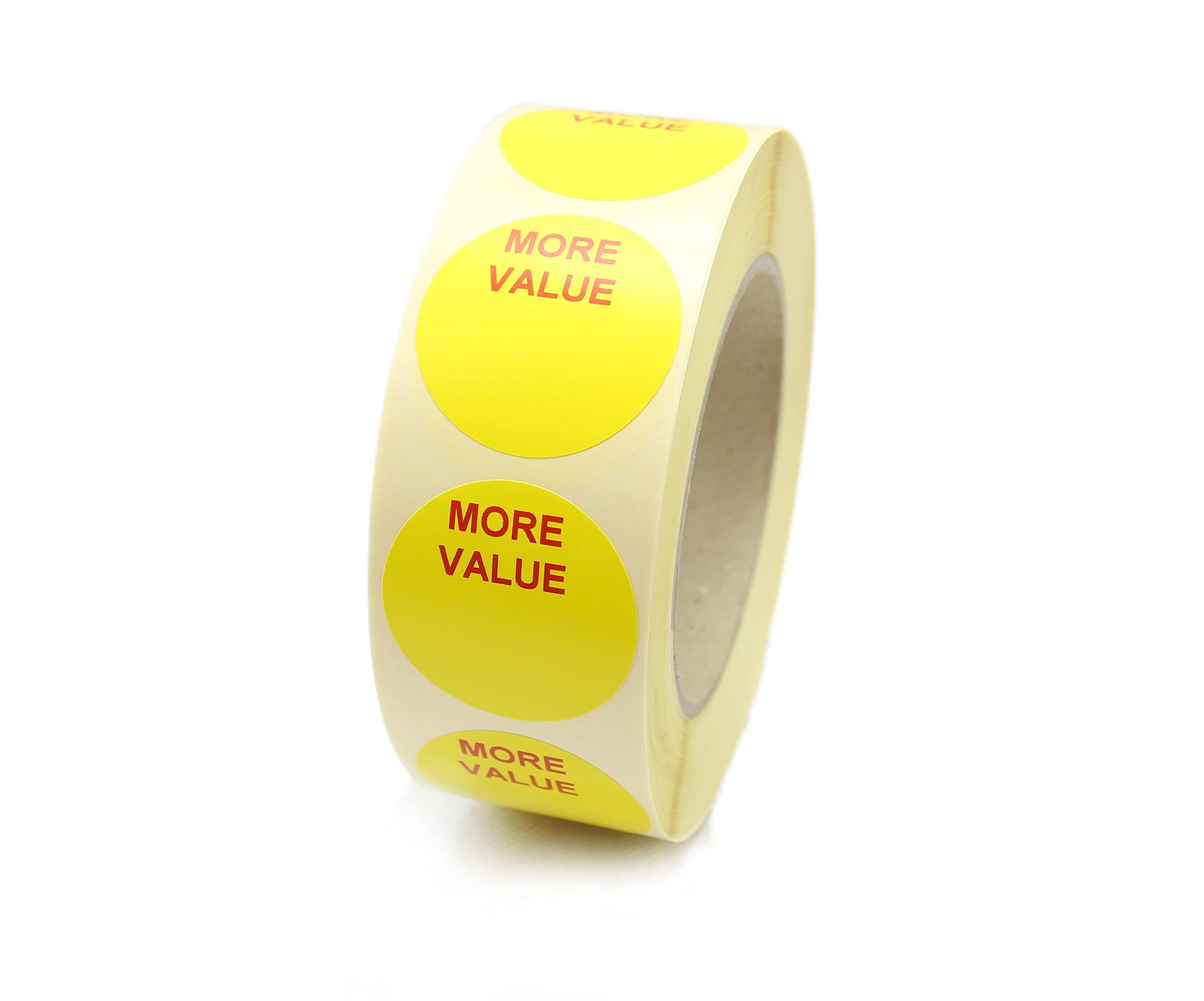 Yellow & Red Printed Retail Labels. 40mm Diameter, Strong Permanent Adhesive. 500 Per Roll. (More Value) — image 1