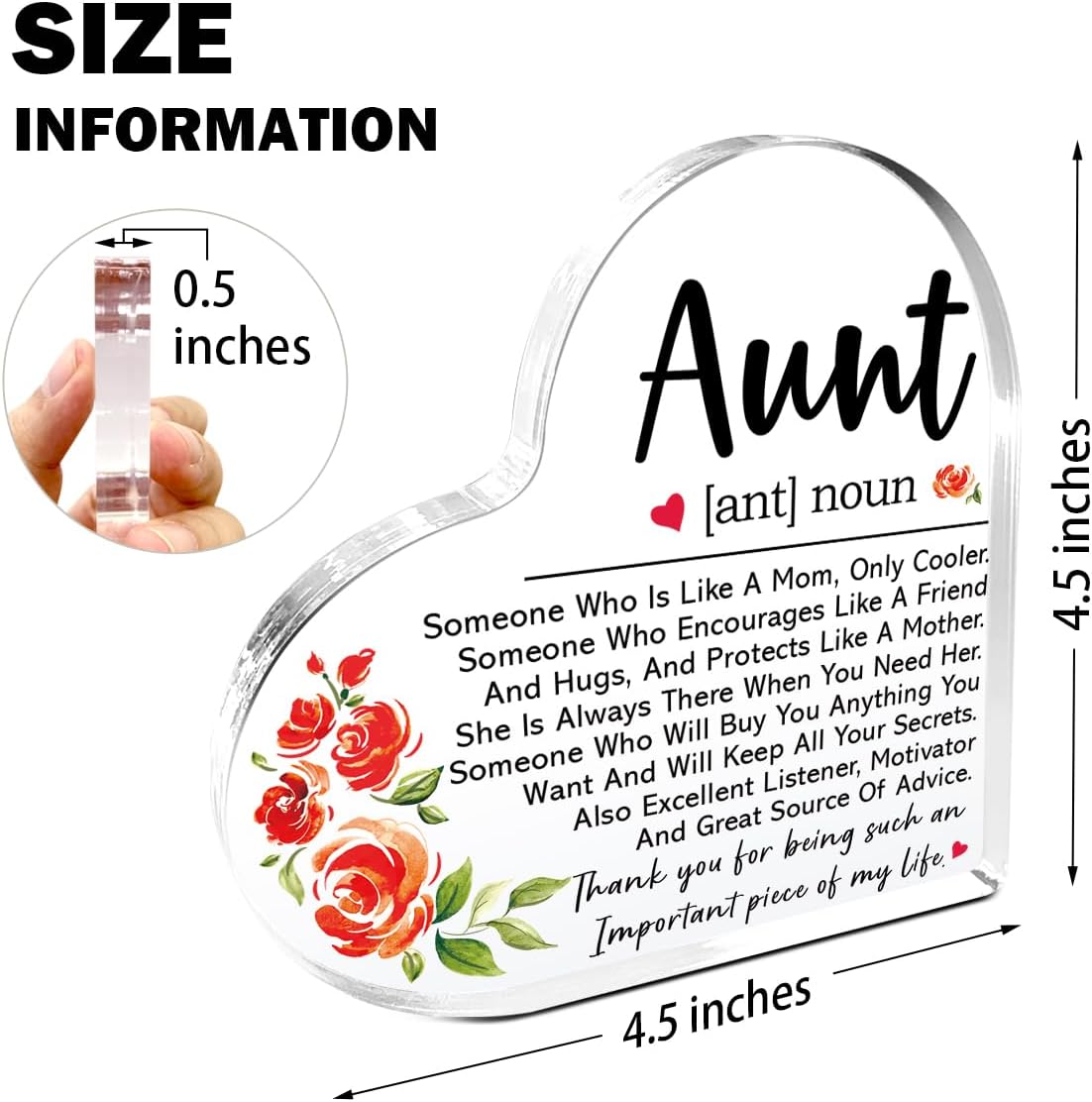 Aunt Gifts from Niece,Thank You Gifts for Aunts Mother's Day Birthday Christmas,Unique Auntie Gift Ideas,Aunt Definition Acrylic Heart Plaque - Image 2