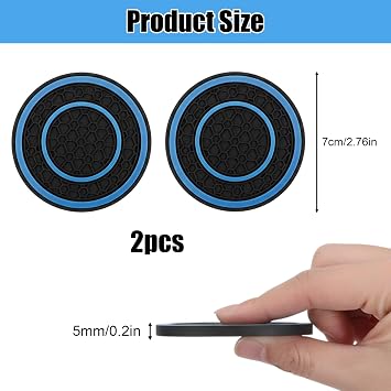 2 Pcs Car Cup Coasters,No-Slip Car Cup Holder Coaster Waterproof Cups Holder Liner 2.75 Inch Diameter Universal Cars Coasters for Cups Holders,Fits Vehicles (Black&Blue)