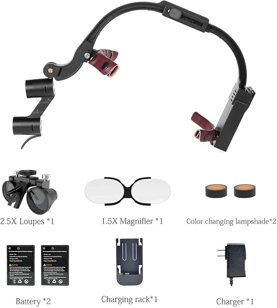 5W LED Headlamp 2.5X Magnification Binocular Loupes Double Light Magnifying Glasses Adjustable Bracket with Aluminum Case (Black)