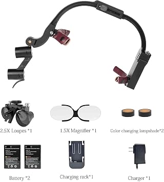 5W LED Headlamp 2.5X Magnification Binocular Loupes Double Light Magnifying Glasses Adjustable Bracket with Aluminum Case (Black)
