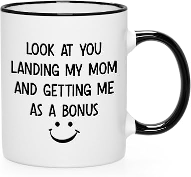 YHRJWN Fathers Day Step Dad Gifts, Bonus Dad Christmas Birthday Gifts from Step Daughter/Son, Look At You Landing My Mom And Getting Me As a Bonus Mug, 11 Oz