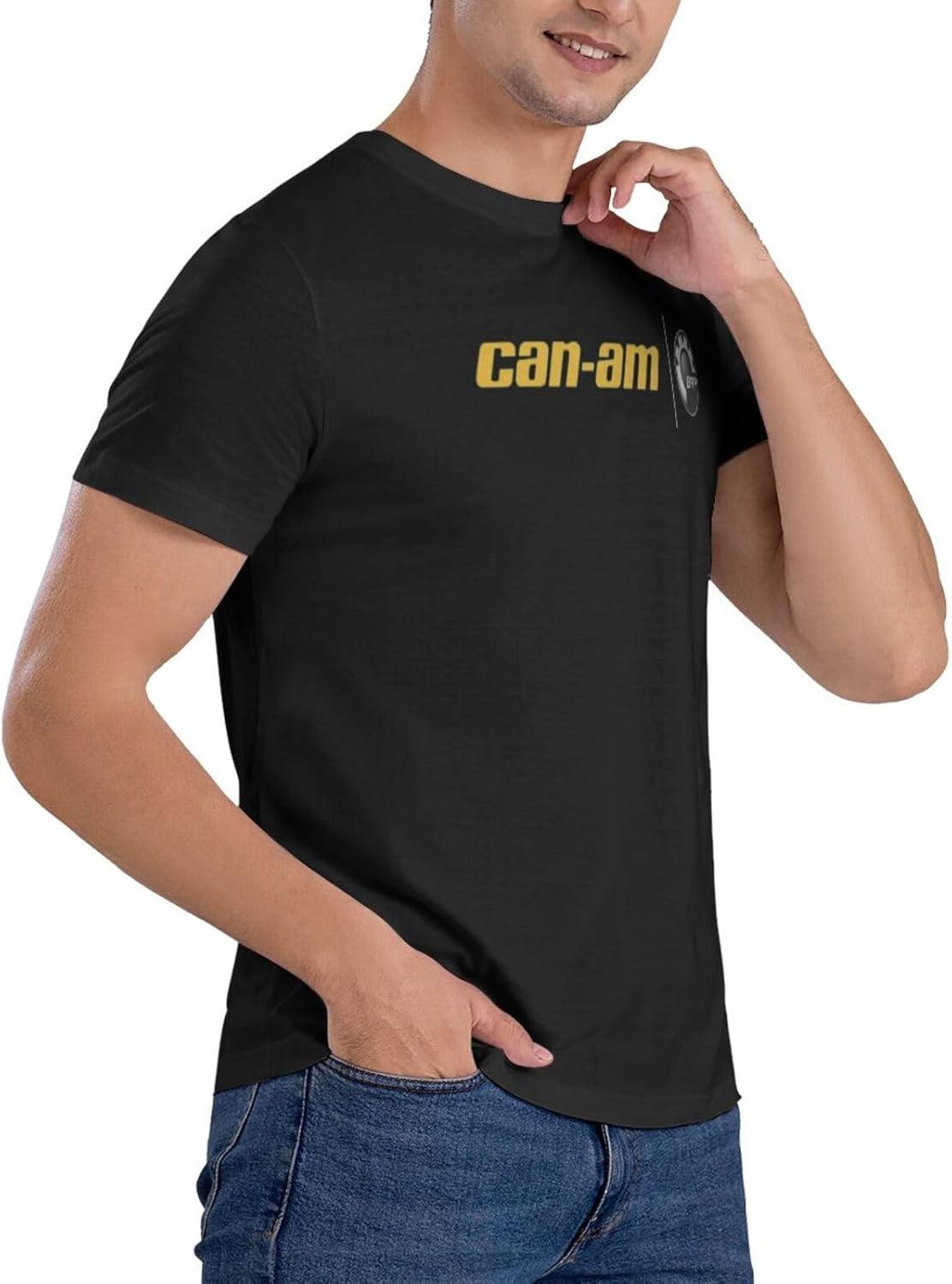 Can and am Casual Short Sleeved Men's Pure Cotton Round Neck T-Shirt Black - Image 4