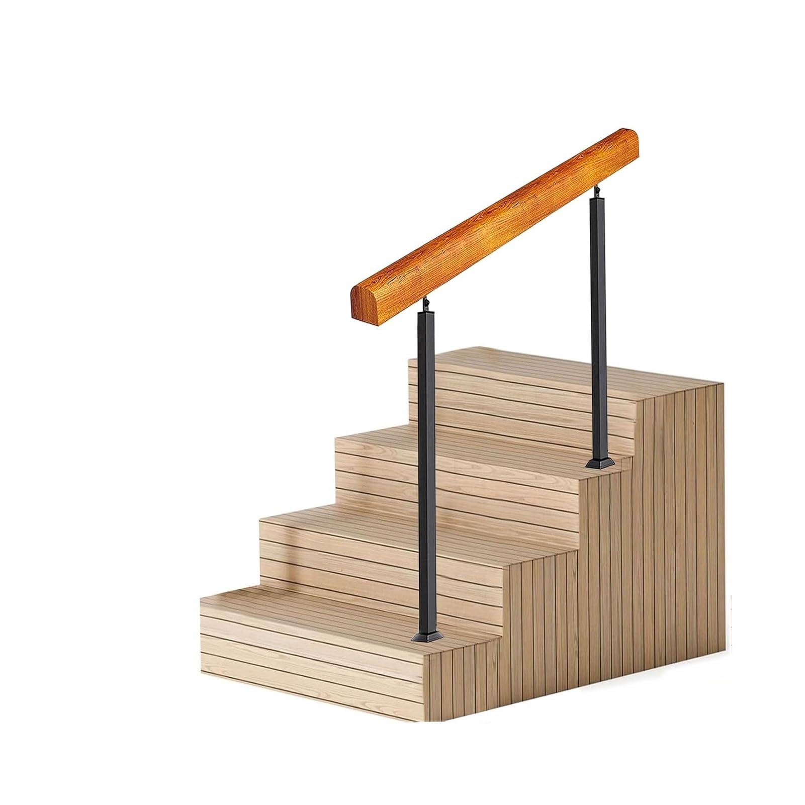 JOUFNING Metal Stairs Railing Post - Wood Handrail Fits 2 Or 3 Steps, Transitional Hand Balustrade, Safety Non-Slip Guardrail with 2 Wrought Iron Post, for Loft Villa(Height 85cm,110cm/43inch)