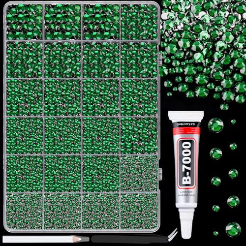 Image of 25000Pcs Resin Rhinestones for Crafting, Emerald Green 2-6mm Mixed Sizes Non Hotfix Flatback Gems with 1Pcs Glue, Bedazzling Crystal for DIY Craft Clothing Mugs Tumblers Shoes Fabric Decor Nail Art