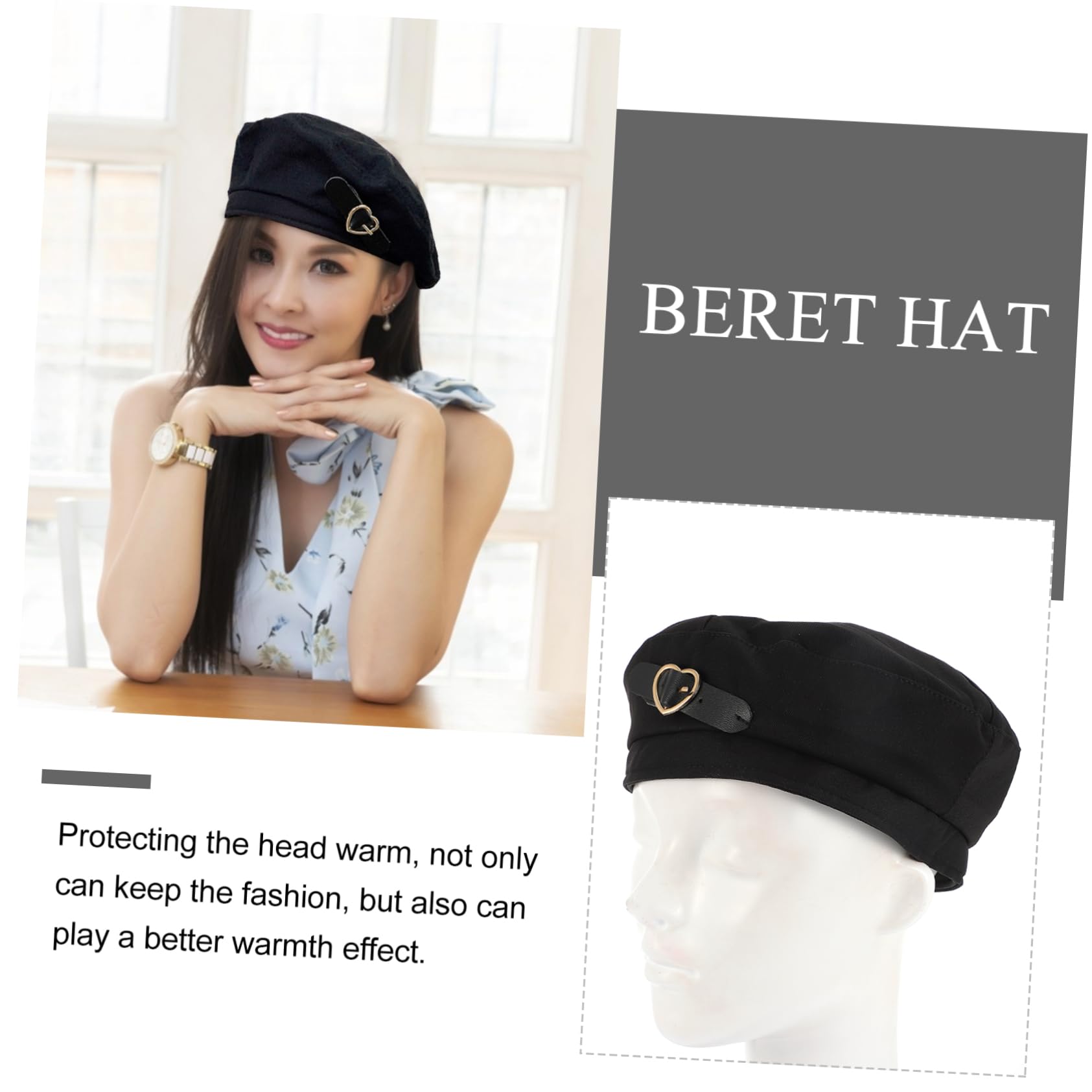 Beavorty Button Women Beret Hat Vintage Painter Style Warm Beanie Cap for Women Elegant Autumn Accessory Black