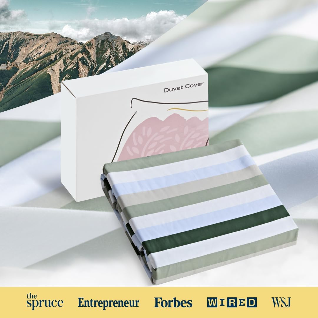 Vesta 100% Pima Cotton Duvet Cover, 400TC Artistic Line Striped, Breathable & Smooth, Oeko-TEX® Certified (Morandi Tone, Full/Queen)