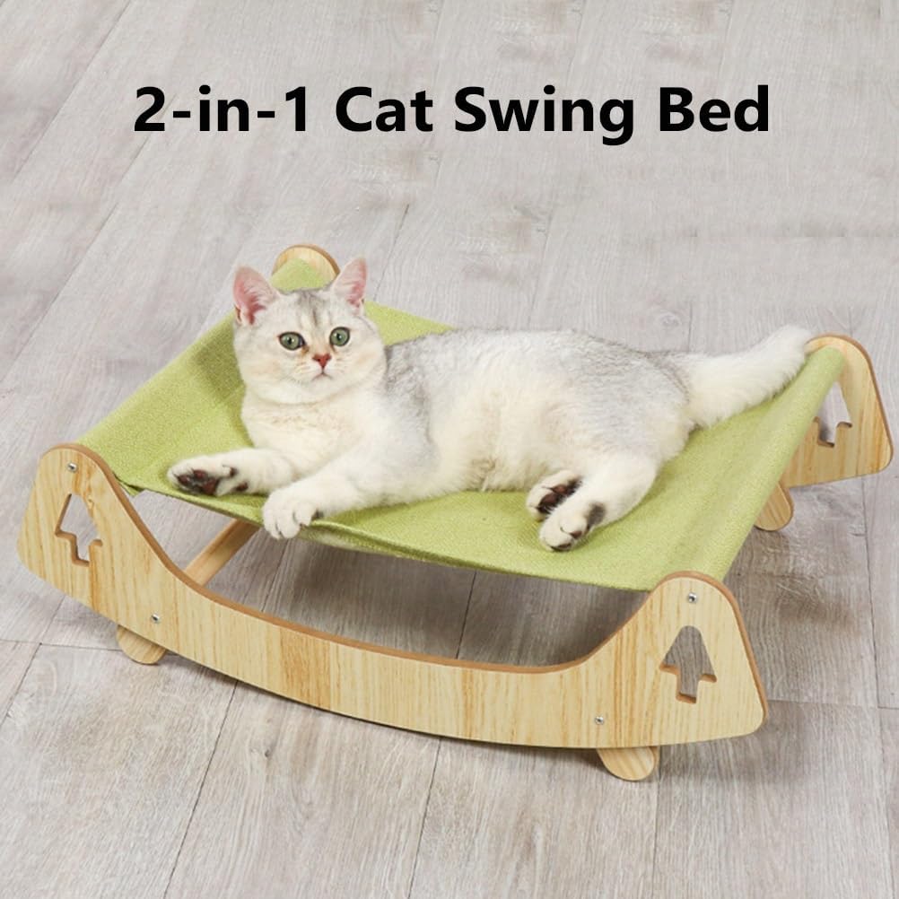 Indoor pet cat Swing Bed, Solid Wood Cat Dog Shelves and Perches, Comfortable and Breathable Linen mat