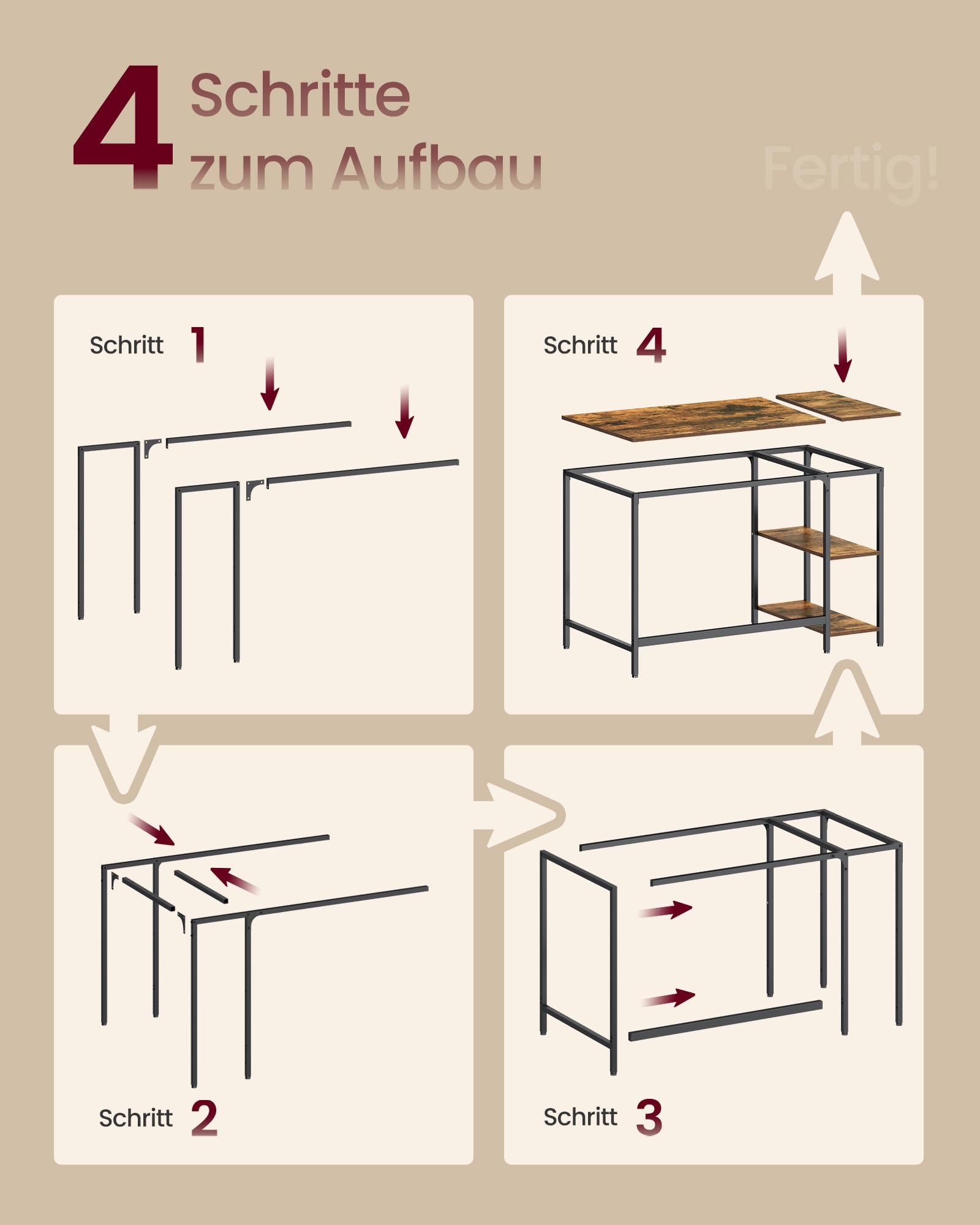 VASAGLE Computertisch, Bürotisch, moderner Stil, 120 x 60 x 76 cm – Ansicht 7