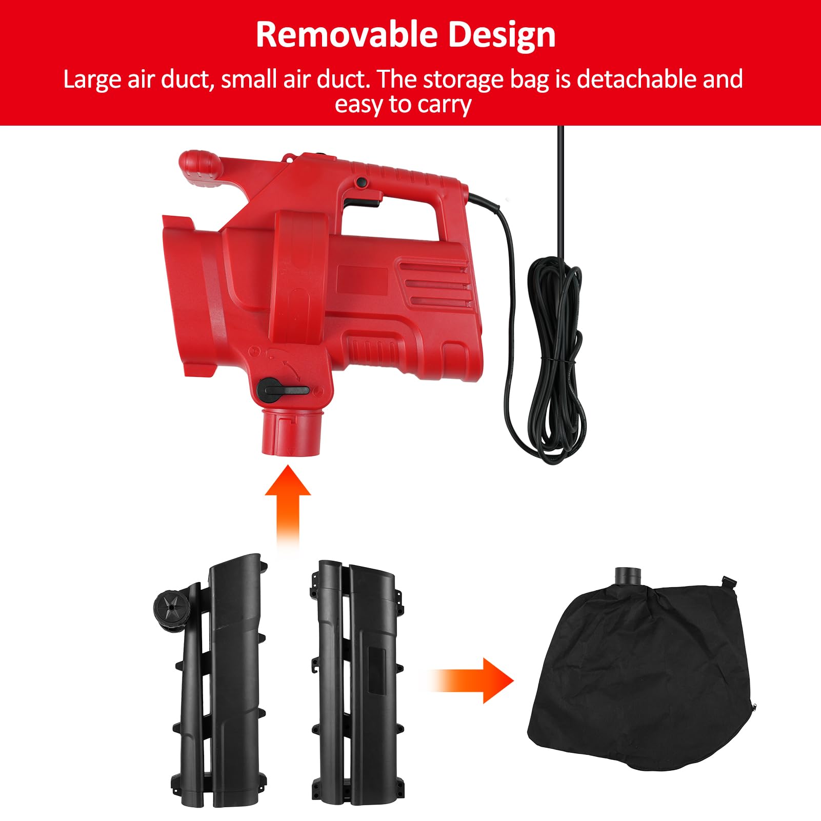 Jemora Soplador de hojas 2 en 1, máquina de soplado y succión de hojas, soplador/aspiradora de jardín de mano de 1500 W con rueda de bolsa recolectora para soplar hojas, nieve, cuidado del césped