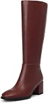 Bottes hautes pour genou féminin - Bureau & Date Boots en cuir de nuit - Bottes rondes étanches aux intempéries, Bottes de confort de talon de bloc, Botte à fermeture éclair côté facile pour l'hiver d'automne