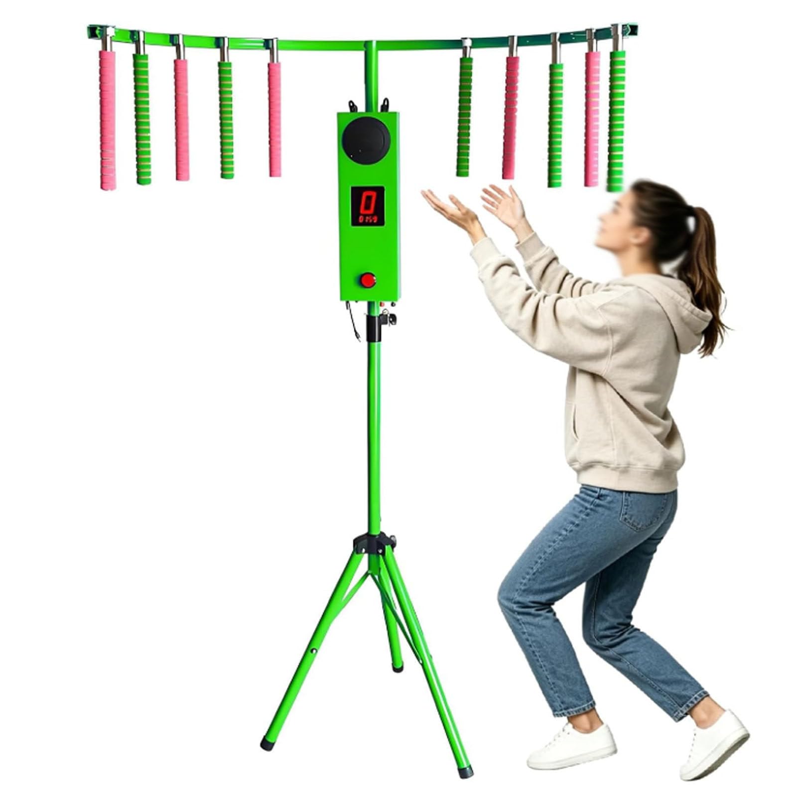 Oiyekntd Catch Stick Arcade Game Machine, LED Reaction Tester with Adjustable-Height Tripod for Party Rentals, Carnivals & Bars, Enhance Hand Eye Coordination with Fast-Paced Fun Green