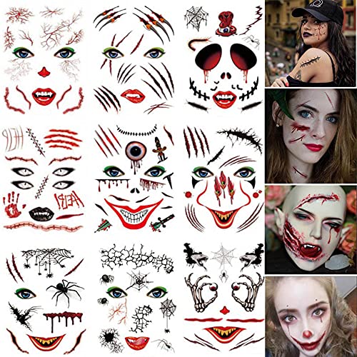 Halloween Scar Temporary Tattoo Sticker Fake Blood Vampire Wound Stitch Water Transfer Decal Horror Face Body Tattoo Per
