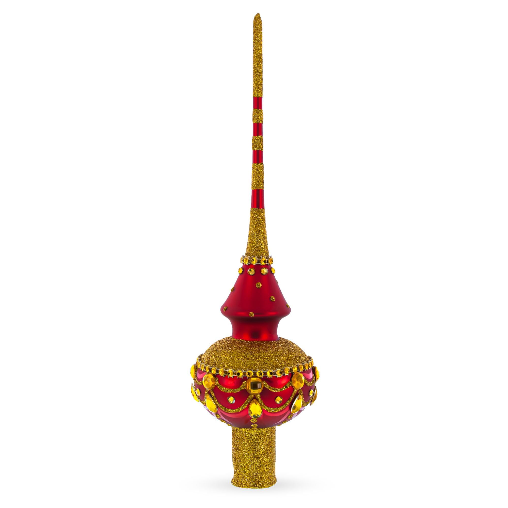 BestPysanky Cimier de sapin de Noël doré sur verre rouge 28 cm
