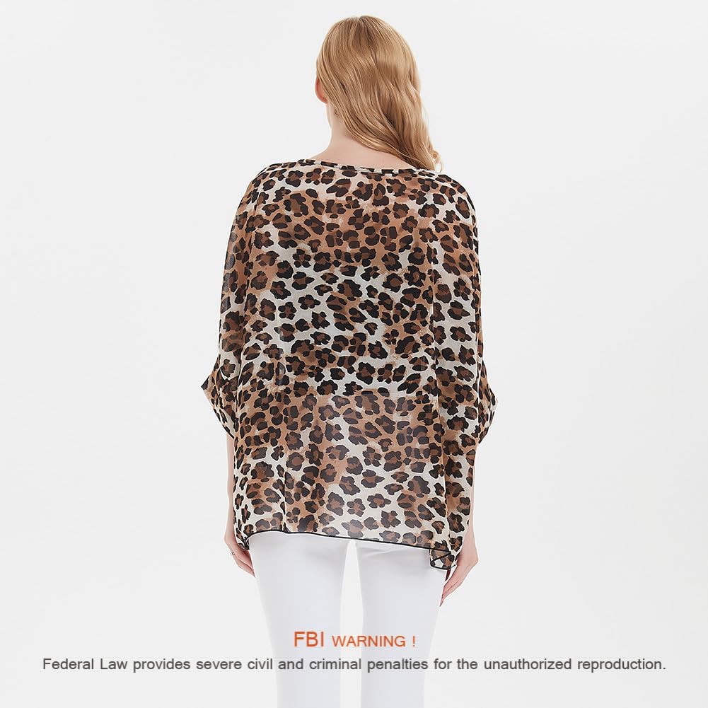 Women's Bohemian Style Summer Beach Lagenlook Top Kimono Loose Waterfall Chiffon Kaftan Poncho Shirt - Image 5