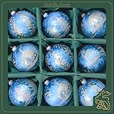 Wunderschönes Kugel Set mit 9 Kugeln mit traditionellen Akzenten in Blau-Eislack
