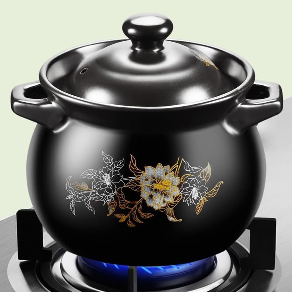 Olla de cerámica para guisos, Cacerolas pequeñas de cobre for estofado con tapa, ollas arcilla for cocinar arroz, olla barro, resistente al calor(6L/5.4Quarts)
