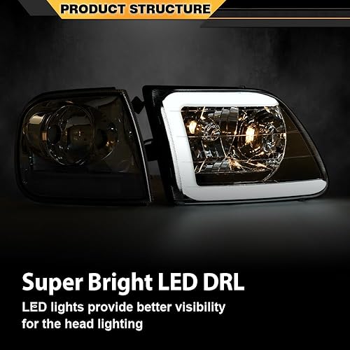 Miniatura 6 de Juego de faros LED DRL estilo relámpago y luces de estacionamiento de esquina compatibles con F150 Expedition 1997-2002Ford F150 1998-2004Ford F250