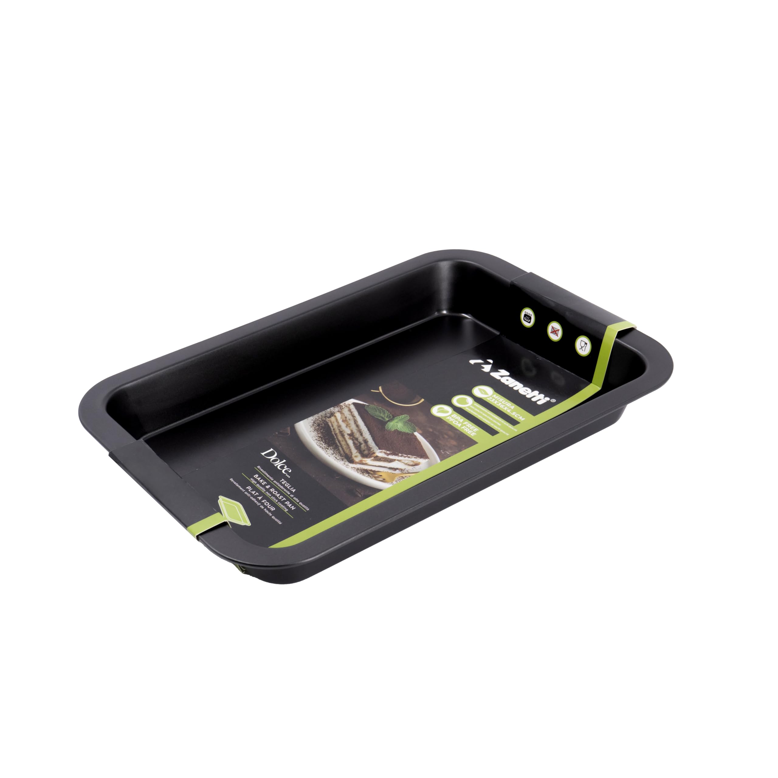 Zanetti, Lasagna Tray Rectangular Lasagne Baking Tray in Carbon Steel, 36 x 23 x 4.5 cm, Non-Stick Coating, Black Colour, 0.4 mm Thickness