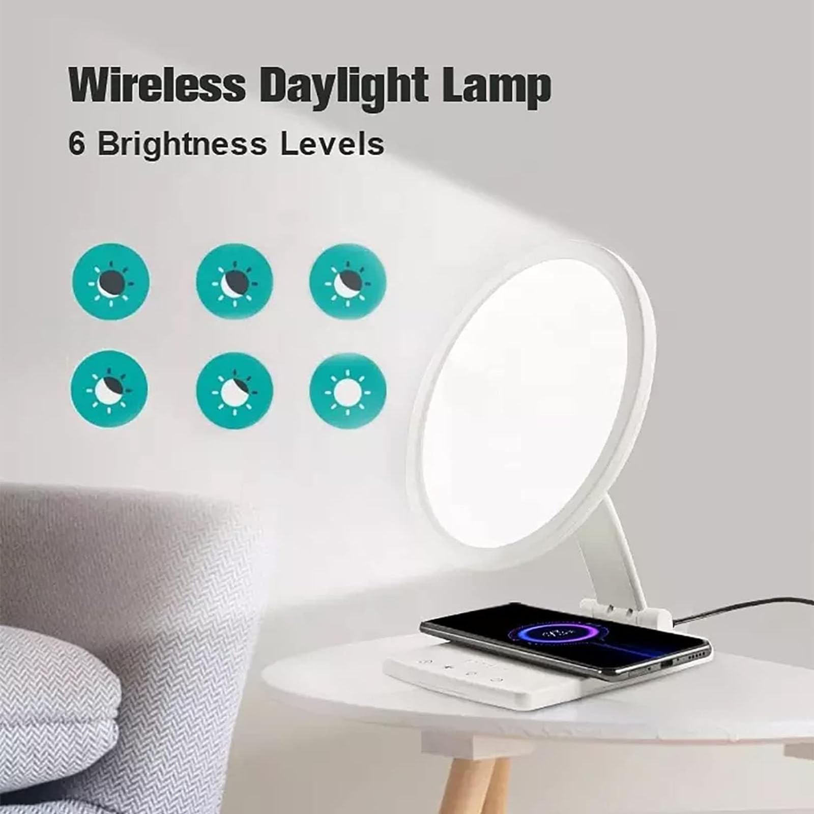 Lampade LED Happy Mood, Lampada Solare Per Terapia Della Luce Con Ricarica Wireless, Attenuazione Continua E Temporizzazione a 6 Velocità, Temperatura Di Colore 2700-5000K, Per Regalo Di Compleanno