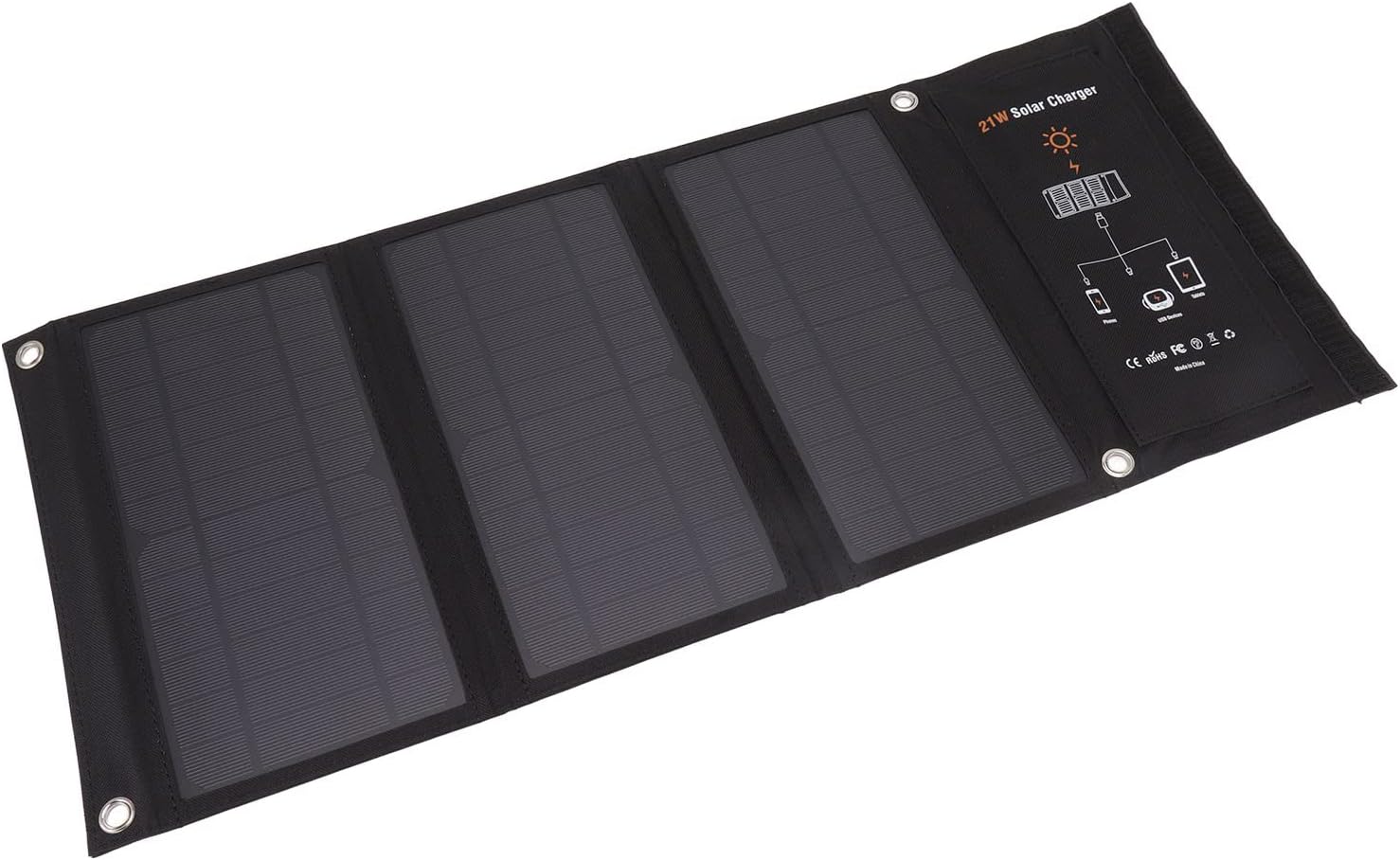 Generic 21W Foldable Solar Panel Charger Black Portable Solar Phone Charging Panels with Dual USB Port Power Charger for Outdoor Hiking Camping