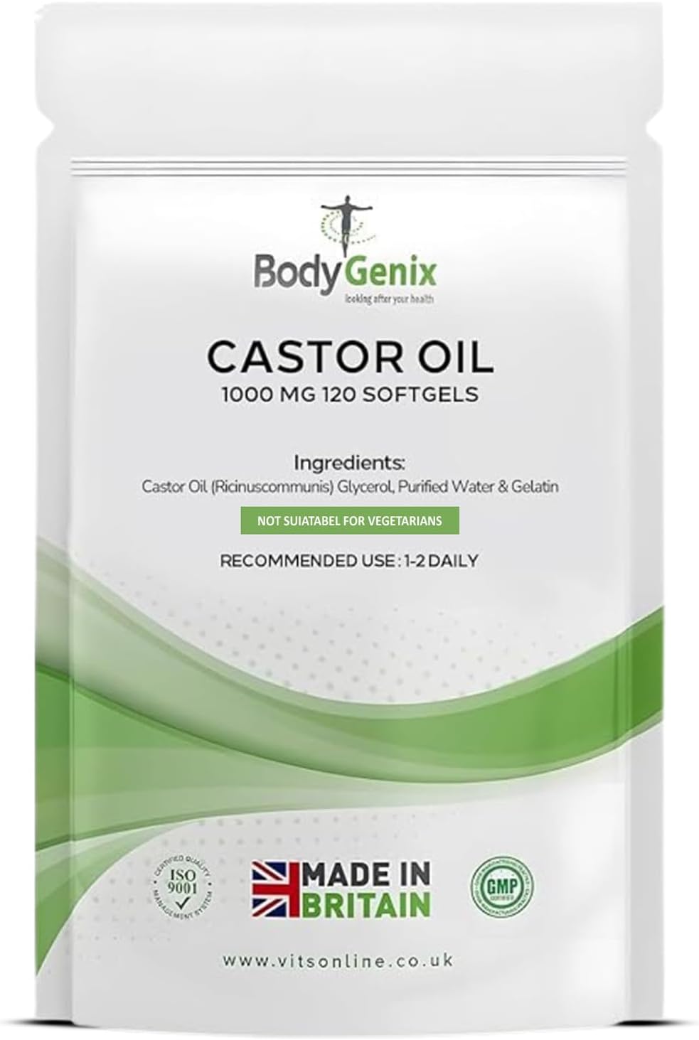 Bodygenix Castor Oil 1000mg Softgel - Supports Immune System Skin Hair Health Joint Wellness Relief Natural Health Supplement - 120 Softgels, 4 Month Supply