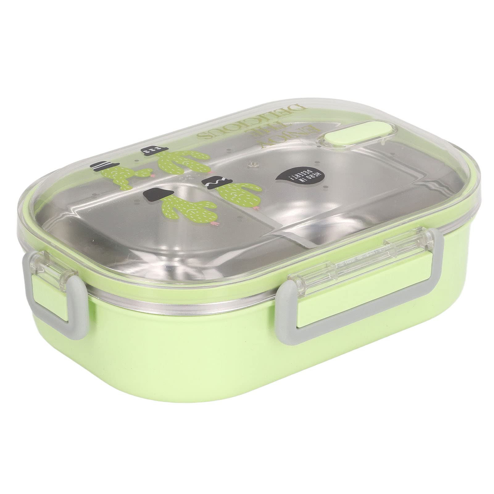TOPINCN 304 Stainless Steel Lunch Box Compartment Liner Thermal Insulation Lunch Box Illustration Style Proof Container for Student Children Transparent Green Cactus - Image 4