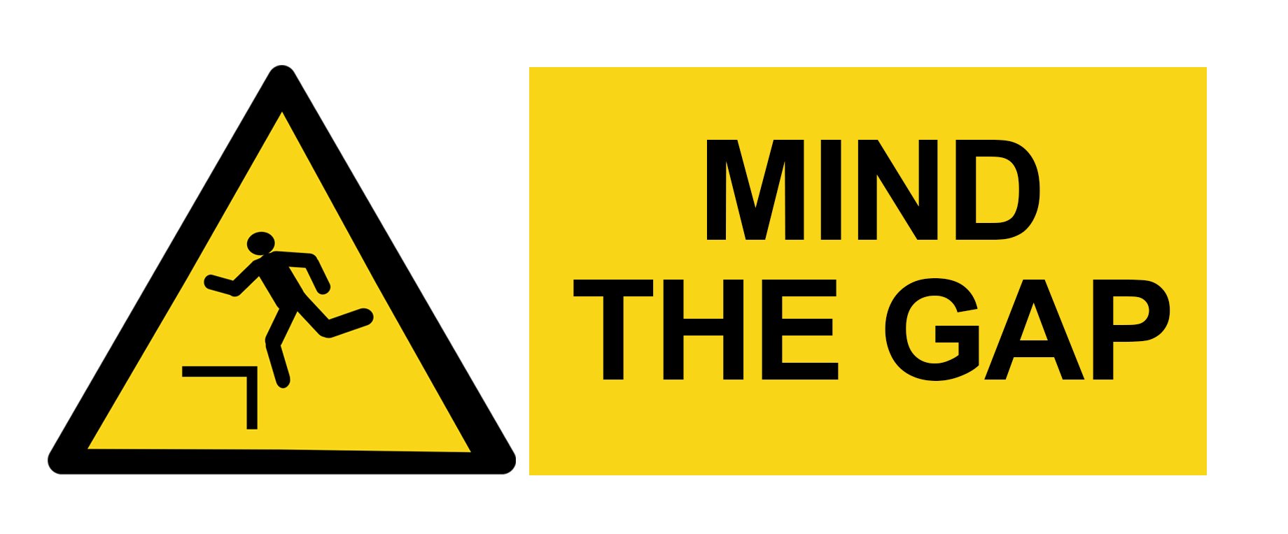 Party Decor Warning - Mind The Gap - Warning Sign Removable Self Adhesive Label - 100Mm X 148Mm - Pack Of 4