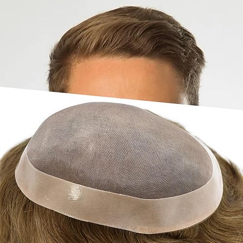 Pieza de cabello humano tipo tupé para hombre, repuesto de sistema de cabello humano fino mono, postizo para hombre, peluca duradera NPU para